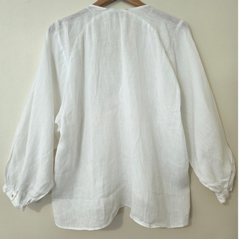Zara Linen Balloon Sleeve Babydoll Top Sz M Romantic White Flowy Boho Peasant - Picture 6 of 10